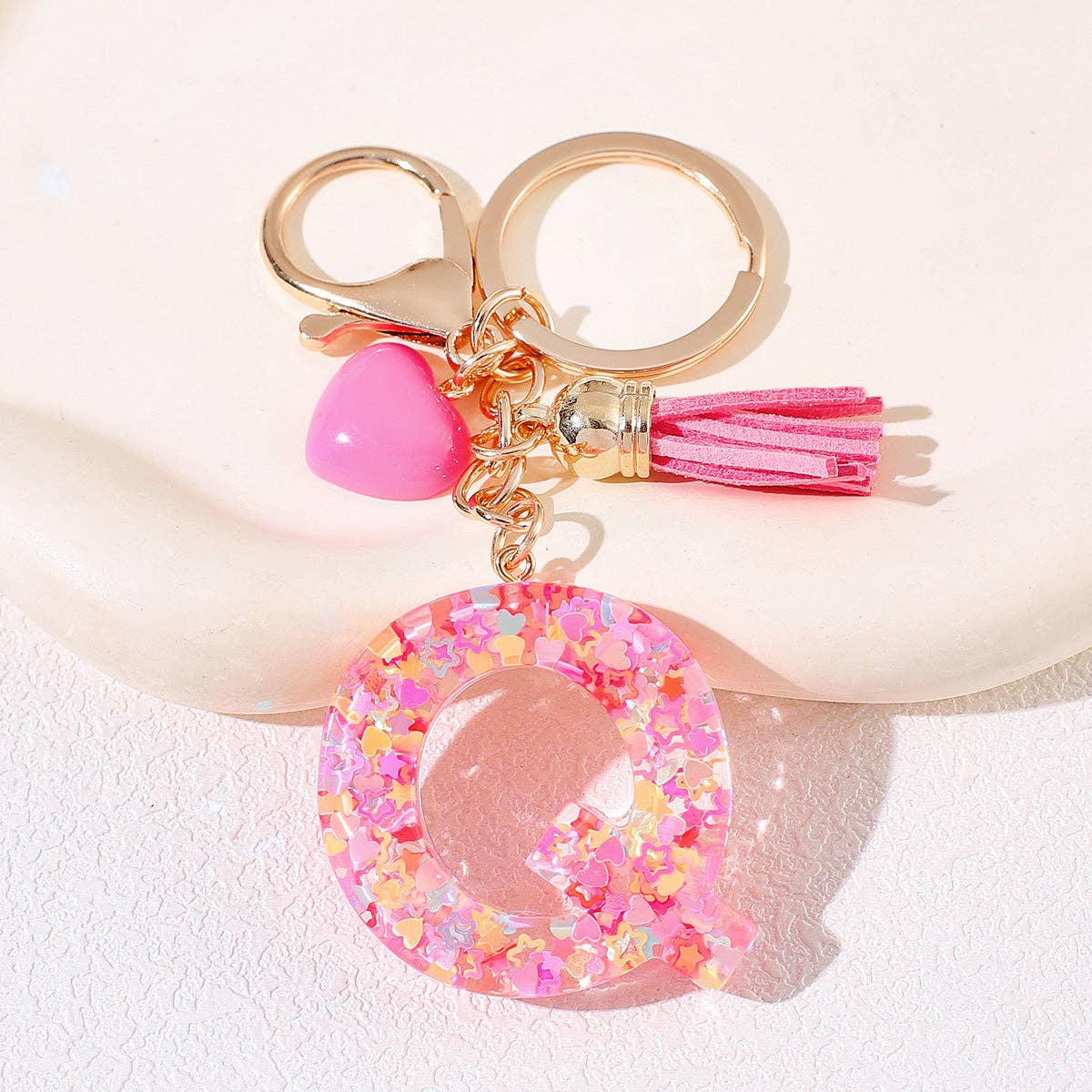 Mio Queena - Wholesale Keychain - Women's - Pink Sequin Star Resin Initials Charm Keychain Bag Ornaments14