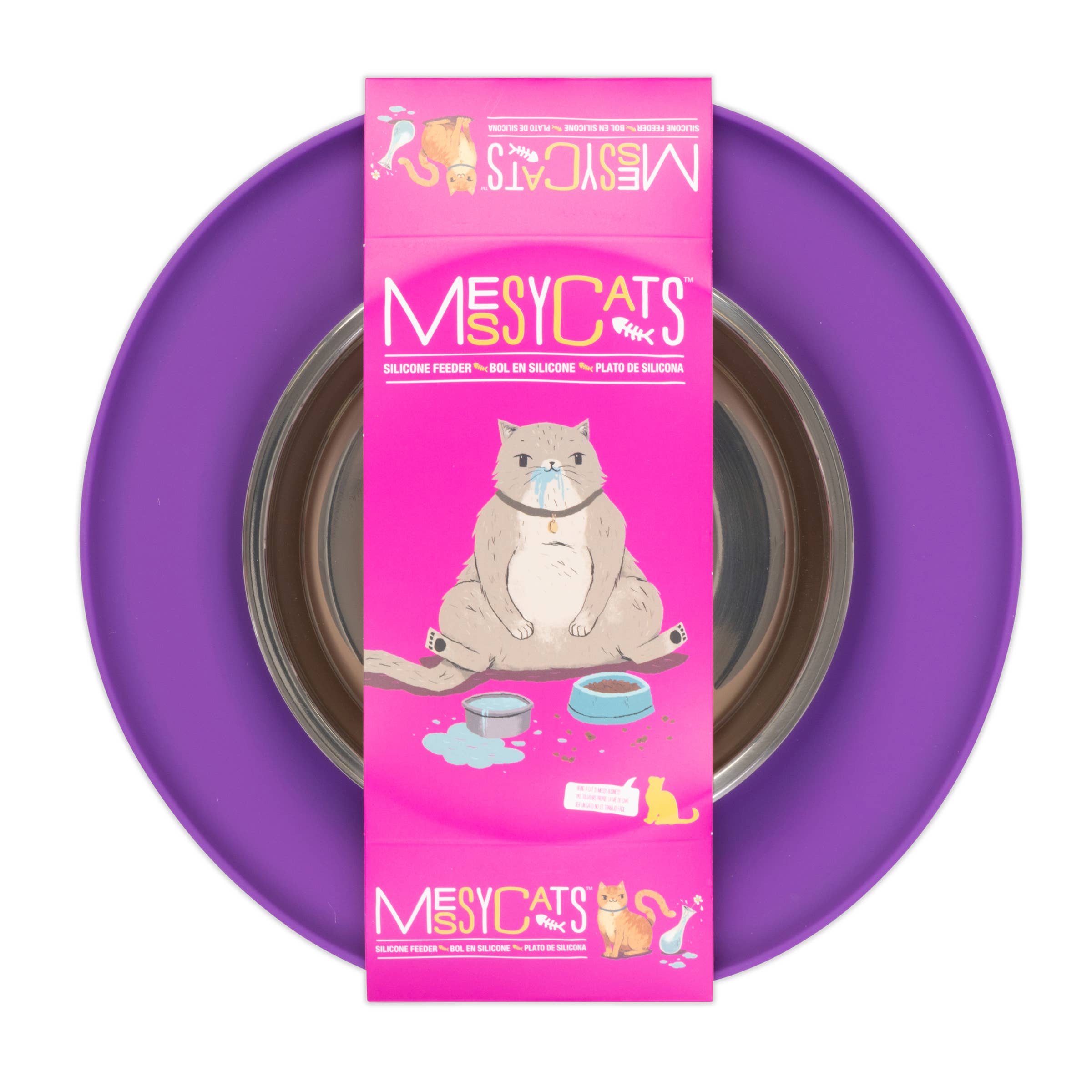 Pet Palette Distribution - Wholesale Pet Bowl - Cat/Dog - Messy Cats Single Silicone Feeder Purple Medium1