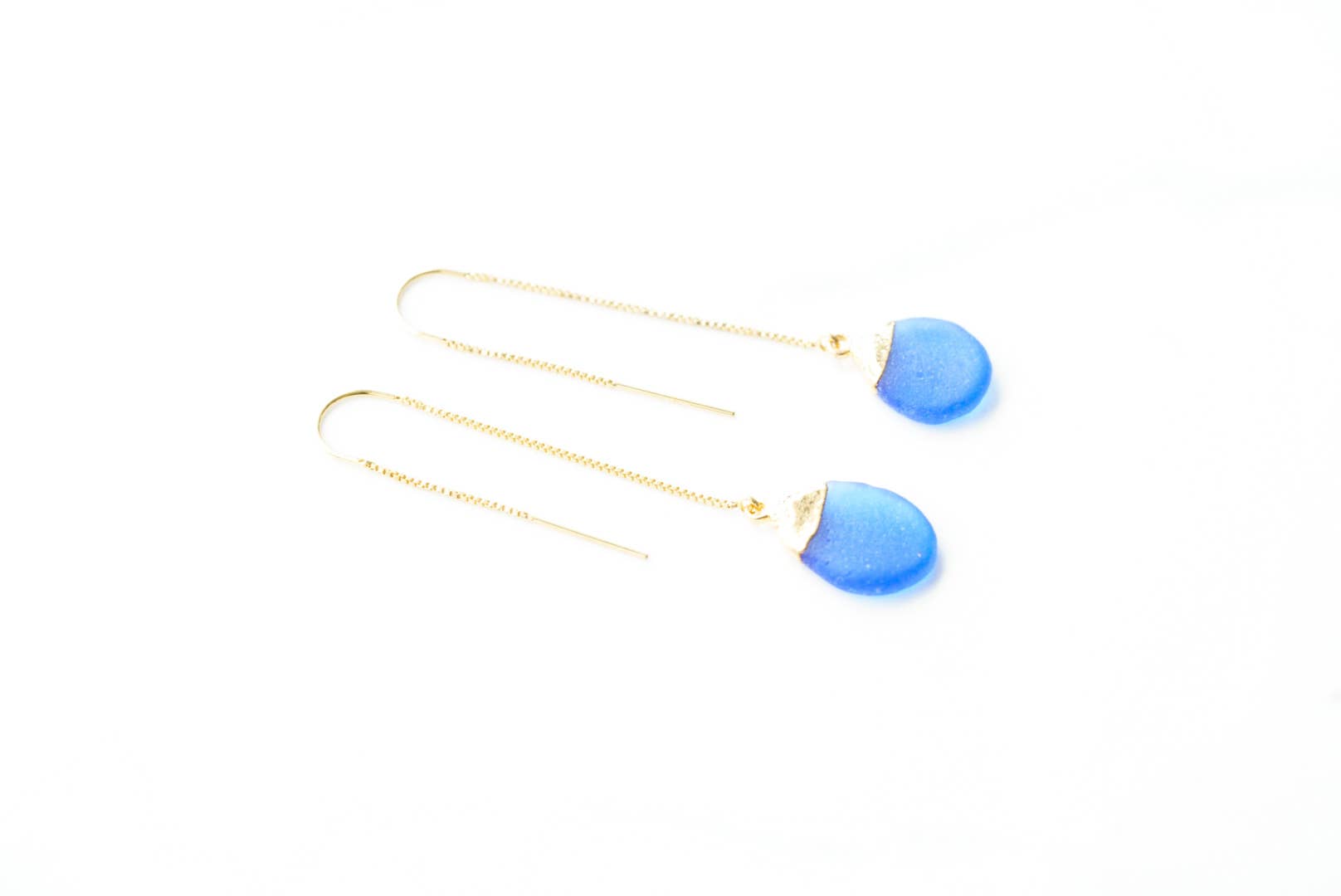 Rise Hawaii Jewelry - Wholesale Dangle Earrings - 24k Gold-Dipped Sea Glass Threader Earrings0