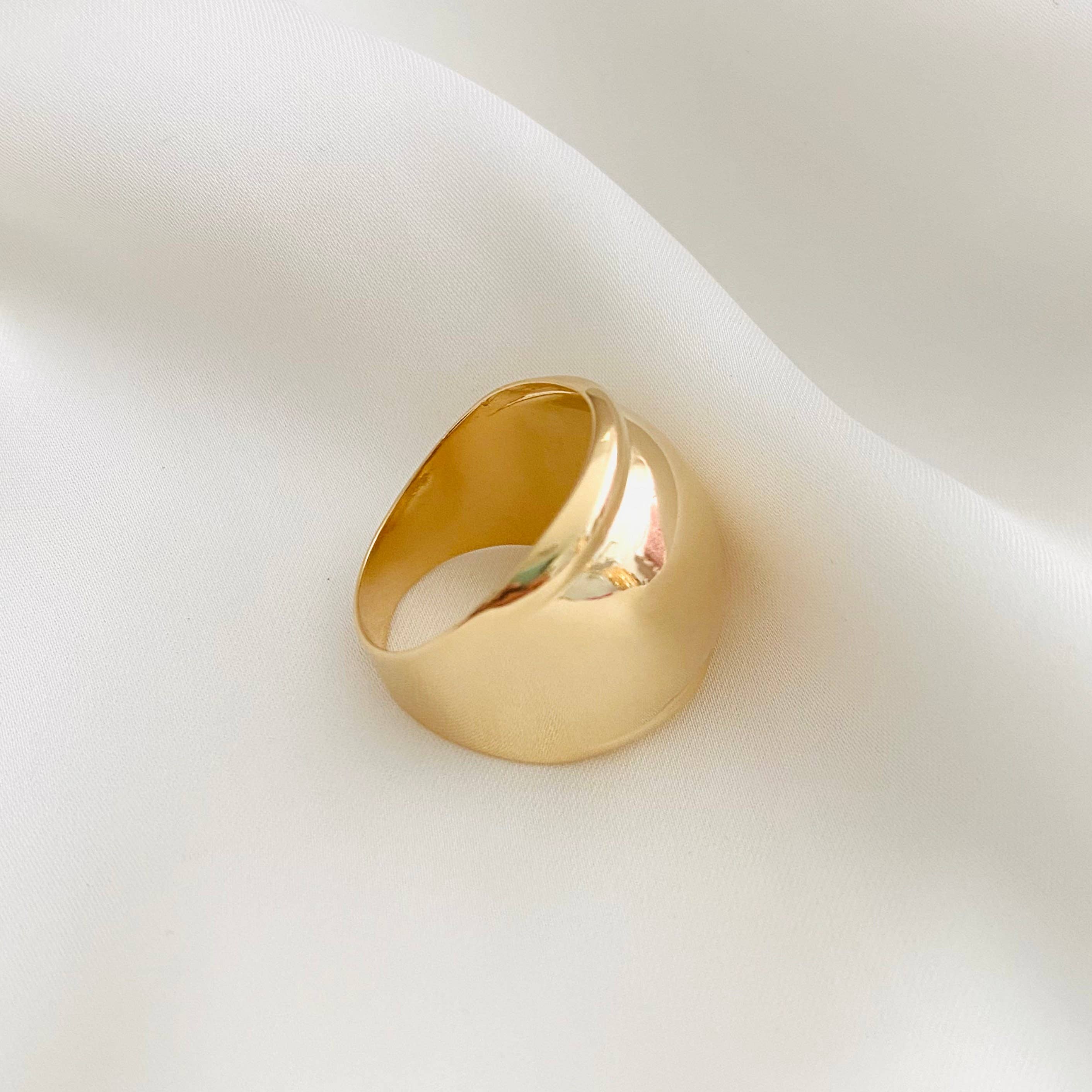 Housegoldjewelry - Vente Anneau/bague à empiler - Bague à bande épaisse, bague vintage en or, bague à cigares ronde, bague remplie d'or 18 carats, bague déclaration, bague empilable, bague large en or7