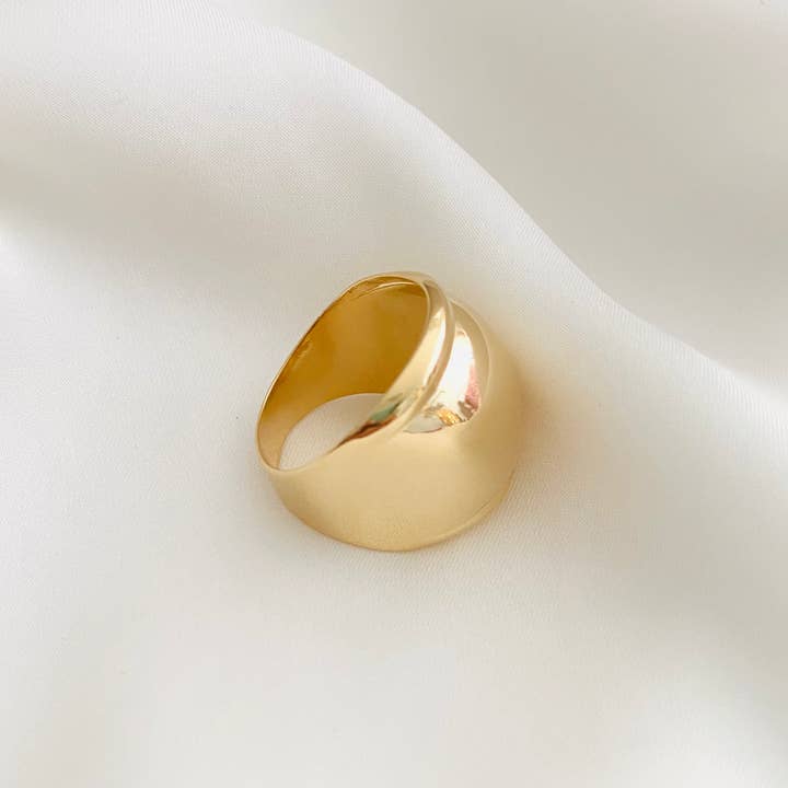 Housegoldjewelry - Vente Anneau/bague à empiler - Bague à bande épaisse, bague vintage en or, bague à cigares ronde, bague remplie d'or 18 carats, bague déclaration, bague empilable, bague large en or7