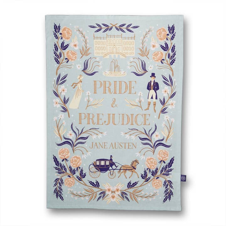 Jane Austen Pride and Prejudice recycled cotton tea towel for wholesale by Half Moon Bay By Design