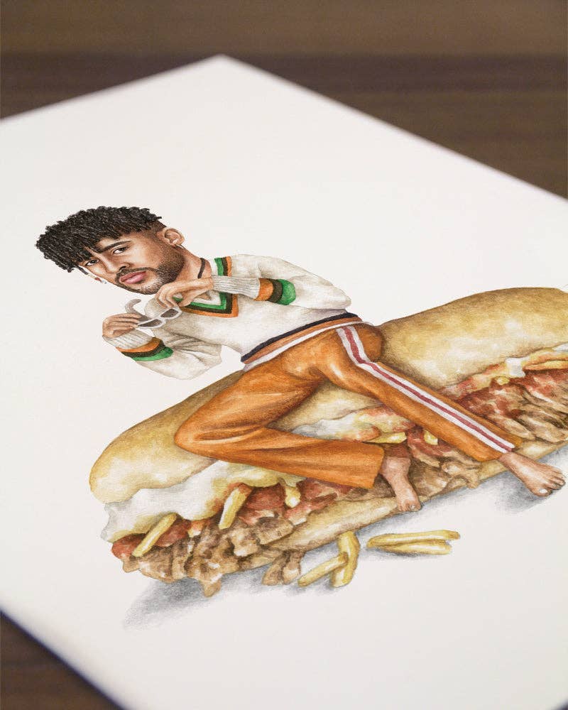 Celebs on Sandwiches - Wholesale Art Print - Bad Bunny - Watercolor Print3