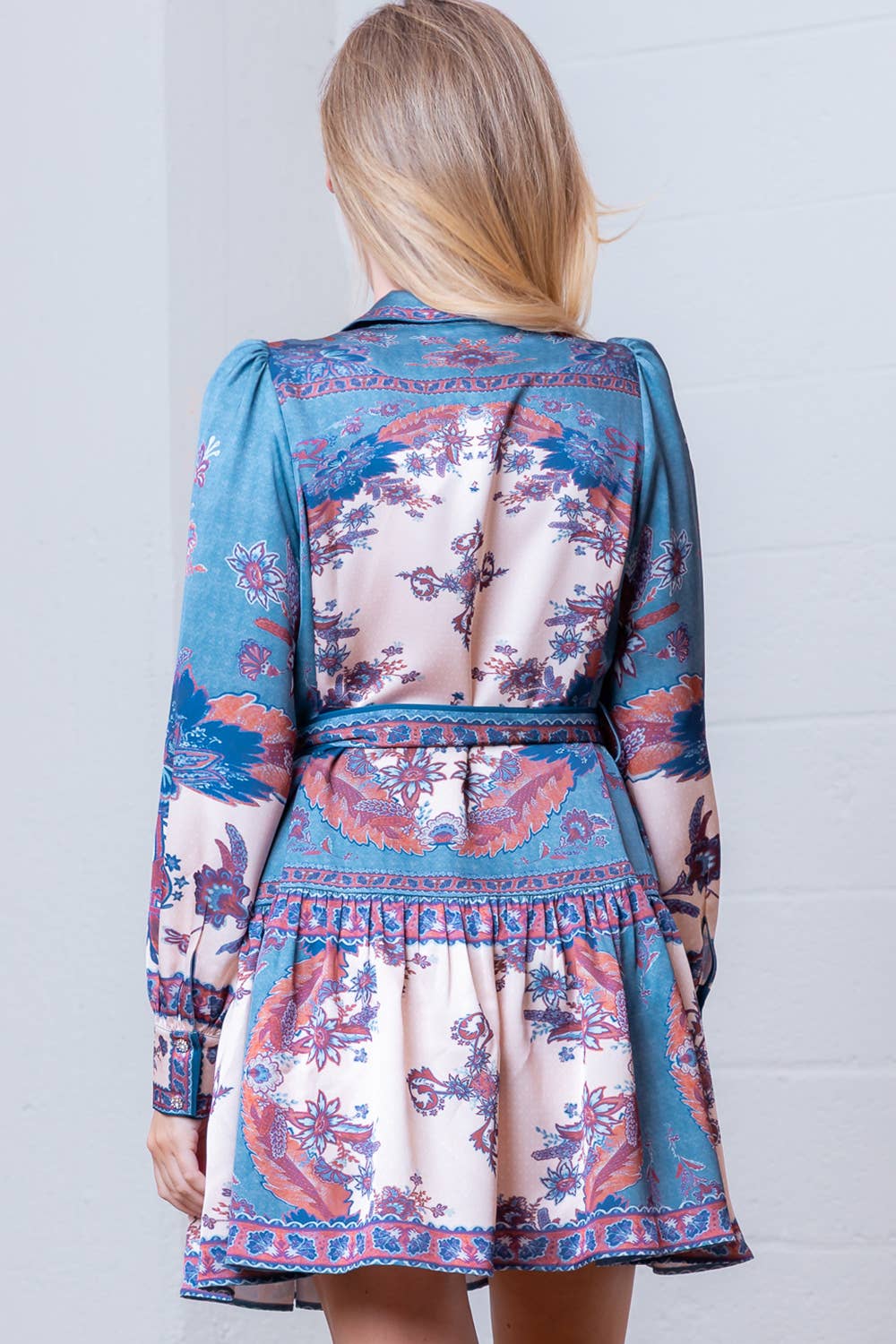 Blue Multi WD99080T-BLUE CREAM FLORAL PLACEMENT PRINT DRESS  for wholesale on Faire4