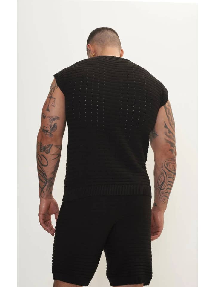 SORT Kortærmet strikket top og shorts til mænd med øje - sort for engroshandel på Faire4