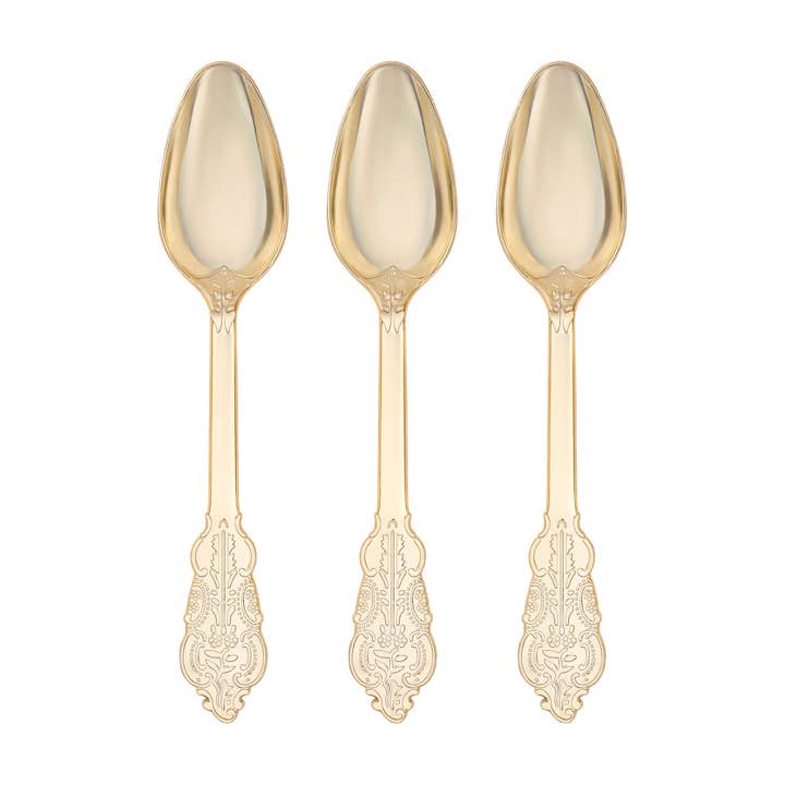 Smarty had a Party - Wholesale Table Spoon (Cutlery) - Shiny Baroque Gold Plastic Spoons - 24 pcs1