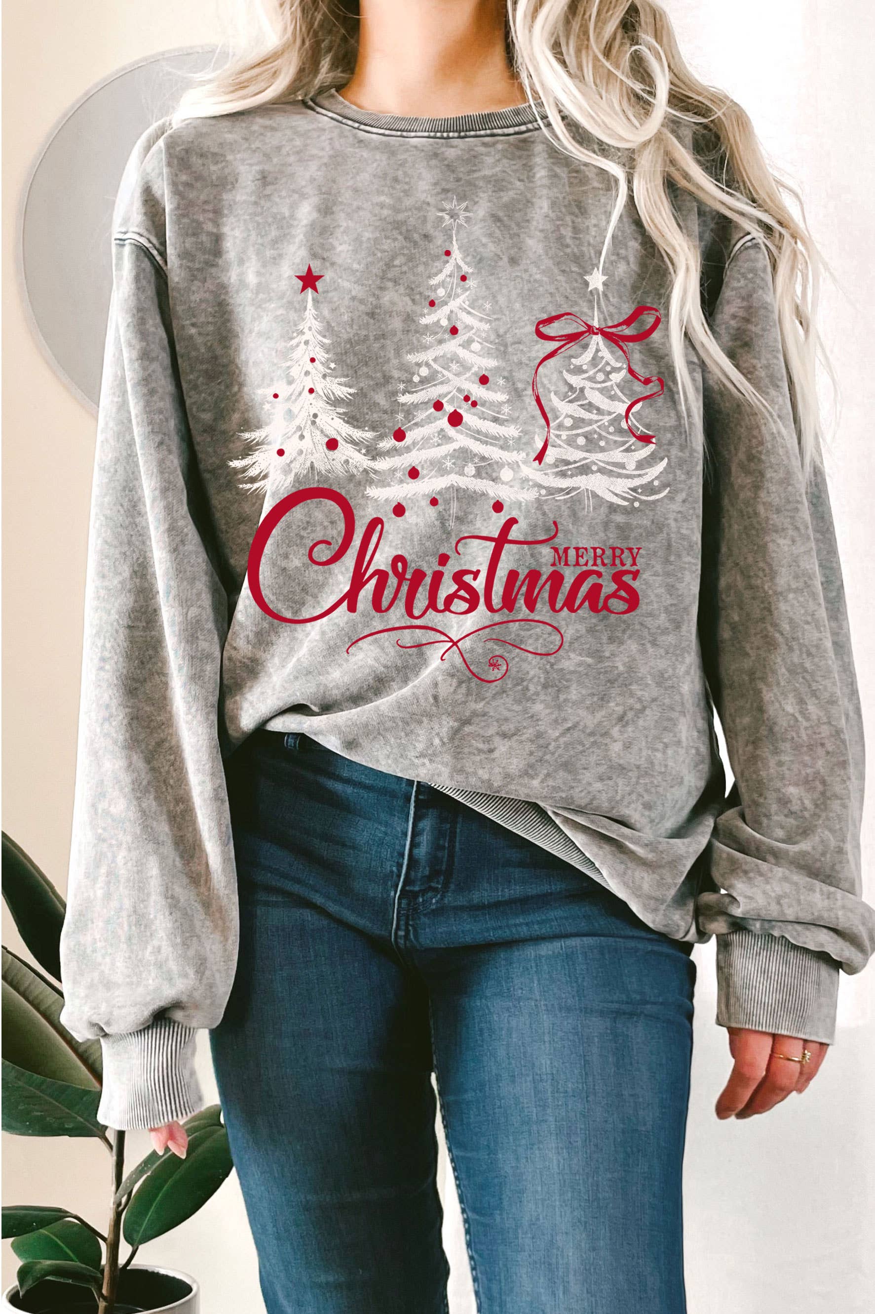Rustee Clothing - Vendita all'ingrosso Felpa stampata - Unisex - FELPE IN SPUGNA CON GRAFICA MINERALE MERRY CHRISTMAS TREE1