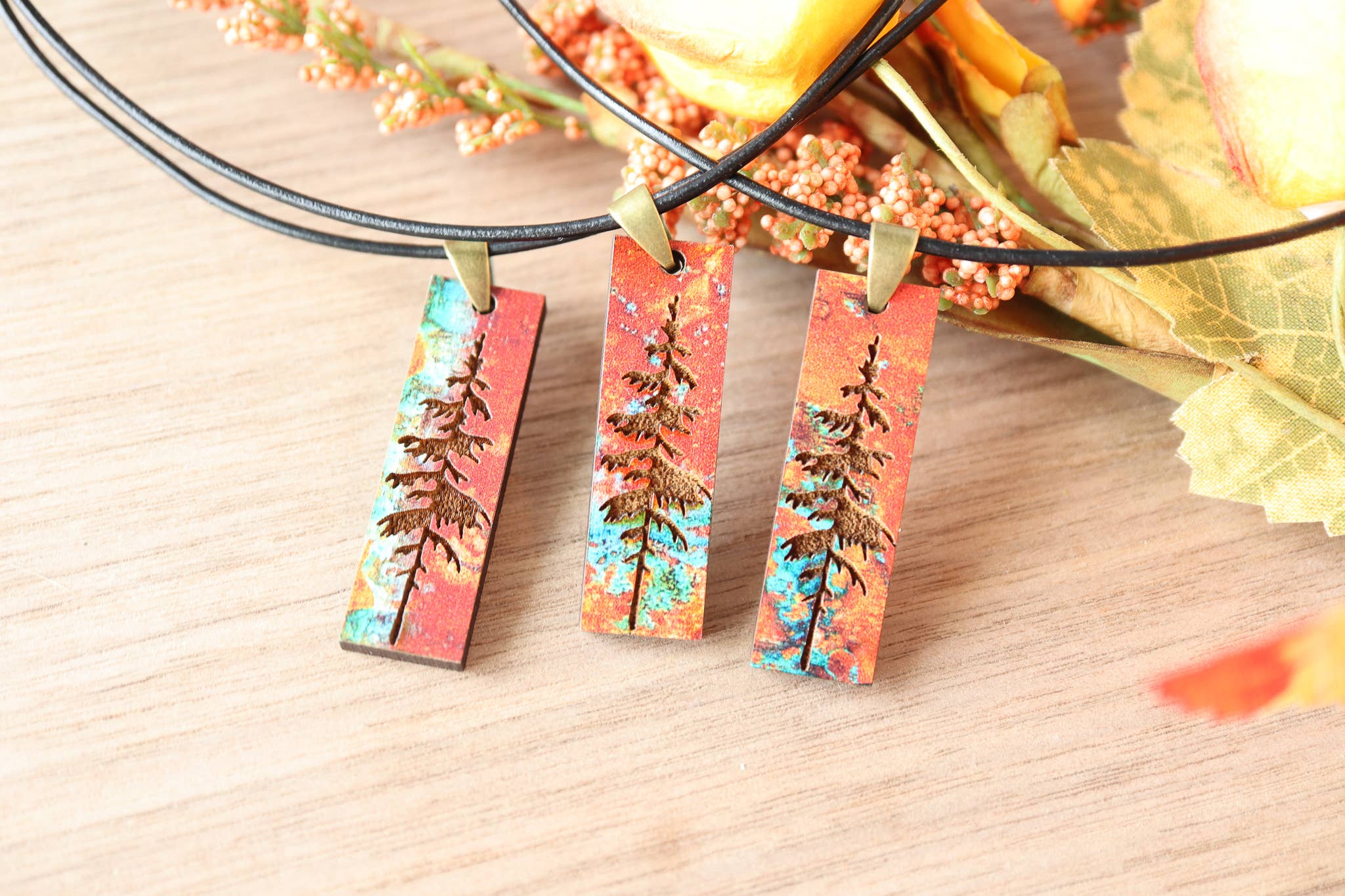 Nine Mile Creative - Wholesale Pendant/Charm Necklace - Patina Pine Wood Pendant Necklace Minimalist Gifts3