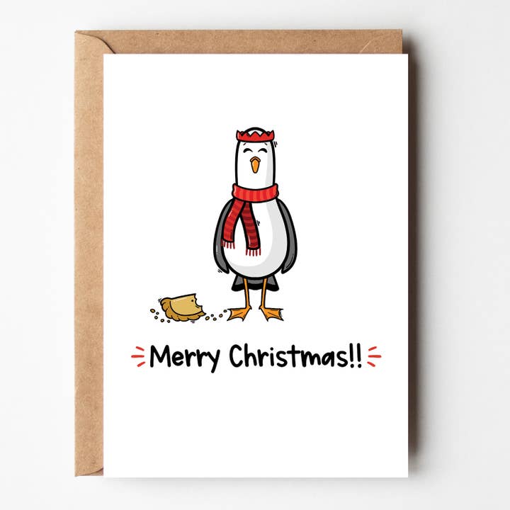 Carte de Noël Seagull & Cornish Pasty — Joyeux Noël pour la vente par The Laughing Sloth