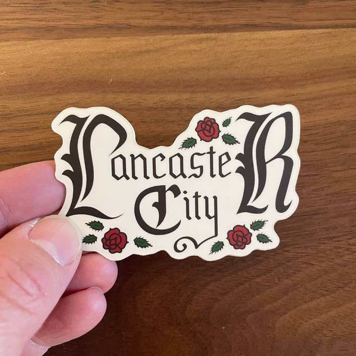 Lancaster City gothic 3" vinyl sticker for wholesale by KM Art and Design