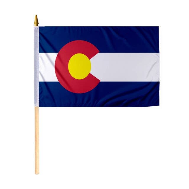 Drapeau de l'État du Colorado AGAS 12x18 pouces - Mât en bois de 24 pouces pour la vente par AGAS MFG INC