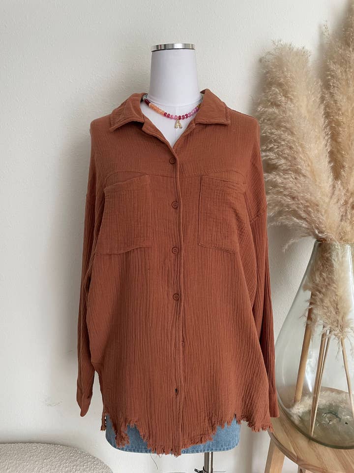 GAUZE OVERSIZE FRAYED SHACKET for wholesale by ACOA COLLECTION