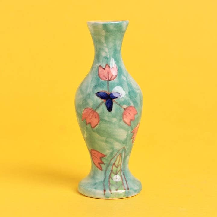 Ayna håndmalet keramisk budvase, D 2,5 x H 6 tommer for engroshandel hos Casa Amarosa