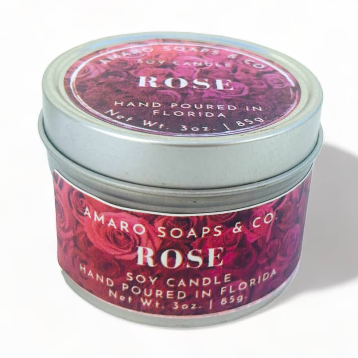 Rose soja stearinlys dåse for engroshandel hos Amaro Soaps & Co.