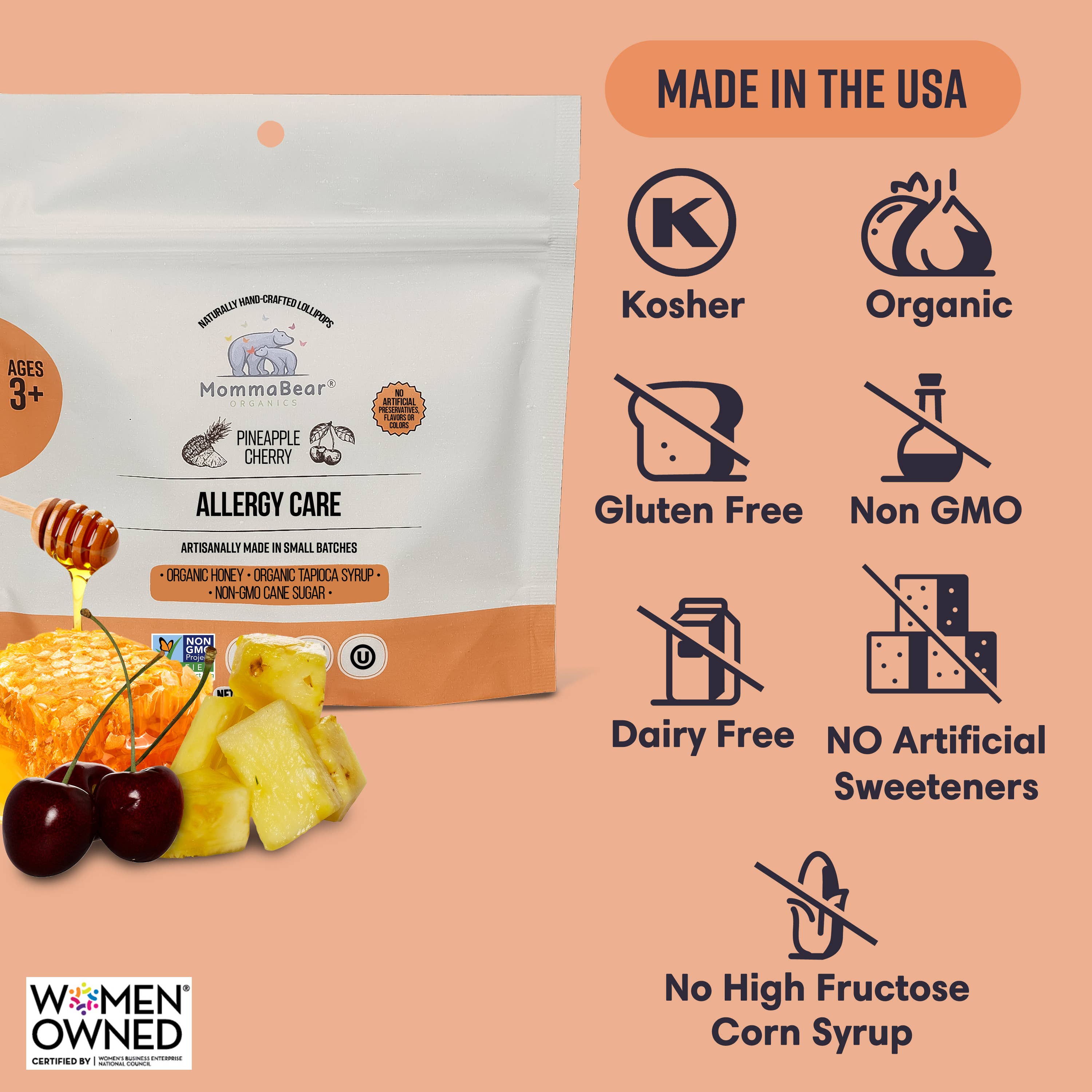 MommaBear Organics - Wholesale Lollipop - Allergy Relief Lollipops; Pineapple, Wild Cherry, Hibiscus6