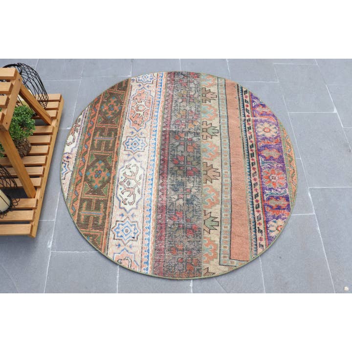 3,9x3,9 ft Rug, Vintage Turkish Rug, Blue Moroccan Wool Rug for wholesale by The Loom Wholesale