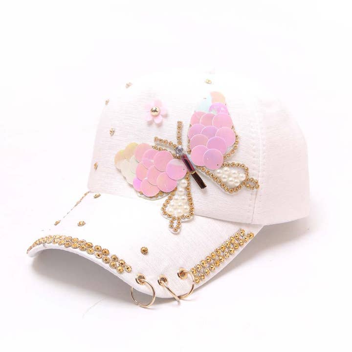 BrookPark Beauty - Wholesale Baseball Cap - Women's - Butterfly Sequin Rhinestone Peaked Brim Sun Protection Cap