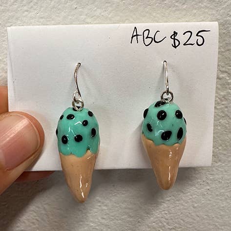Mint Chip Ice Cream Polymer Clay Earrings for wholesale by Amanda Beth Studio