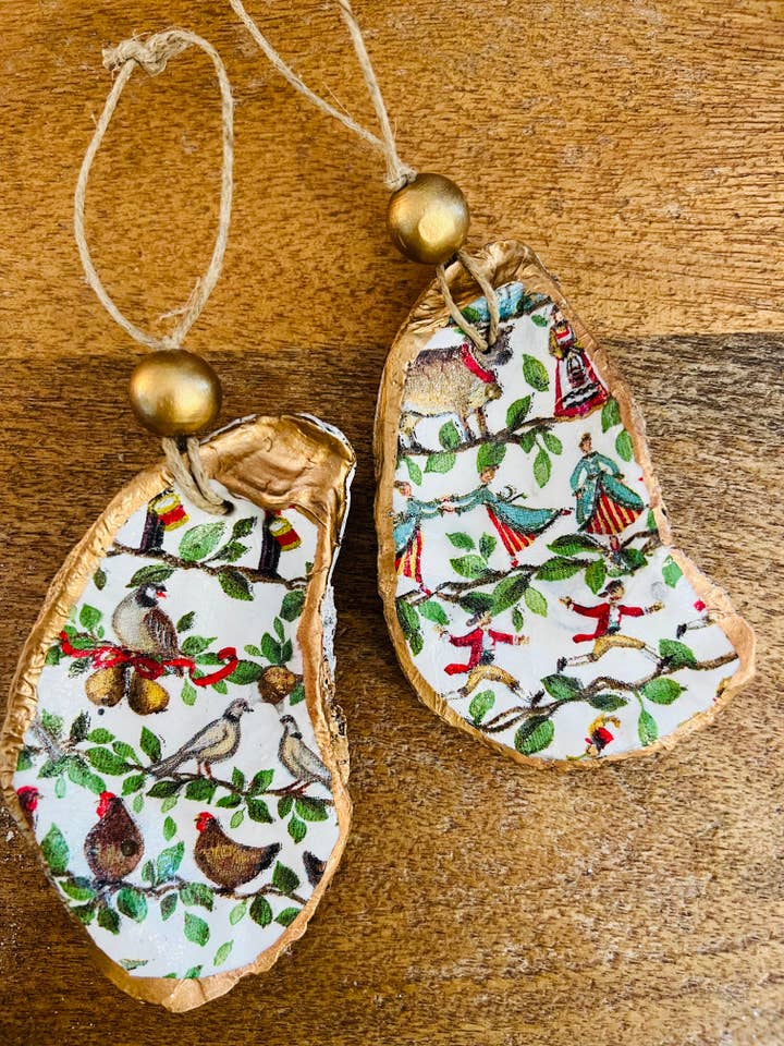 Partridge and a Pear Tree - Oyster Shell Ornament for wholesale by Shore Hustle