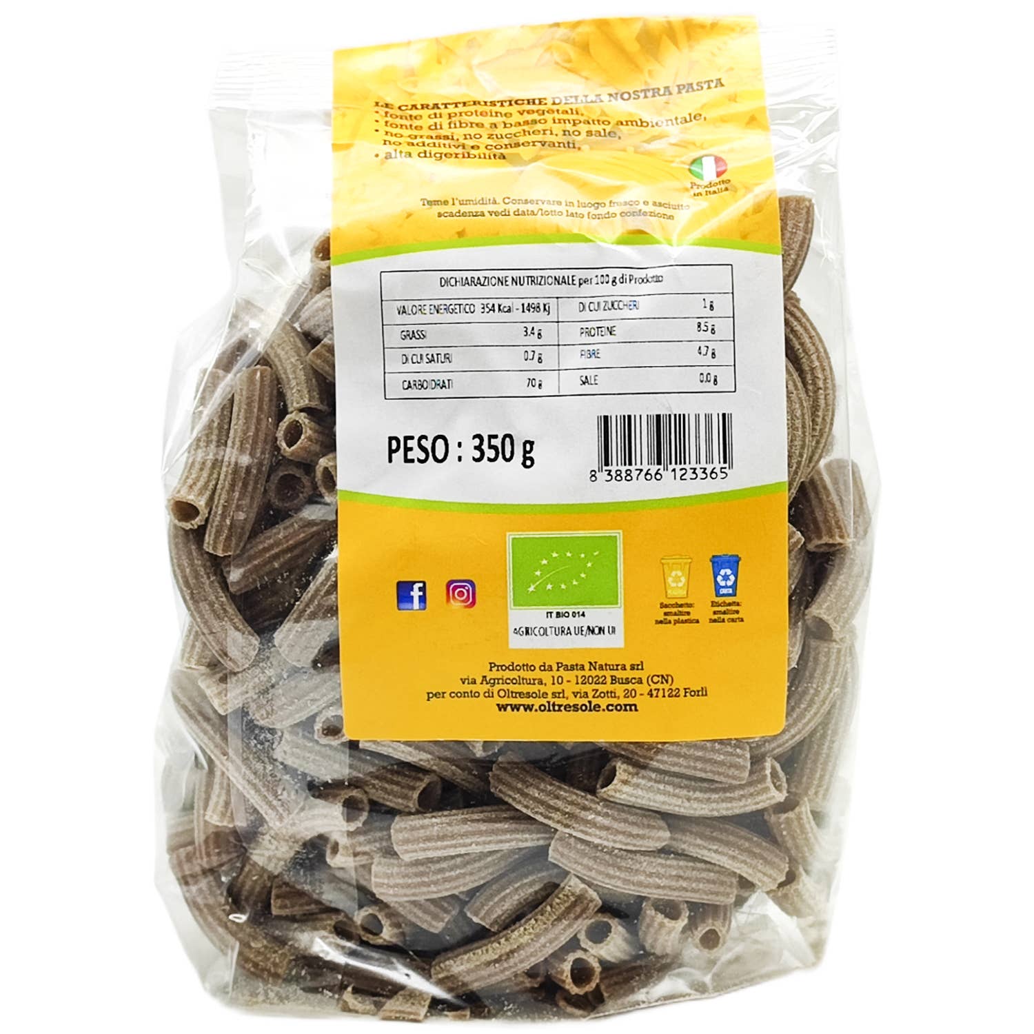 Oltresole - Wholesale Pasta - ORGANIC SORGHUM RICE AND QUINOA PASTA SEDANI 350 g2