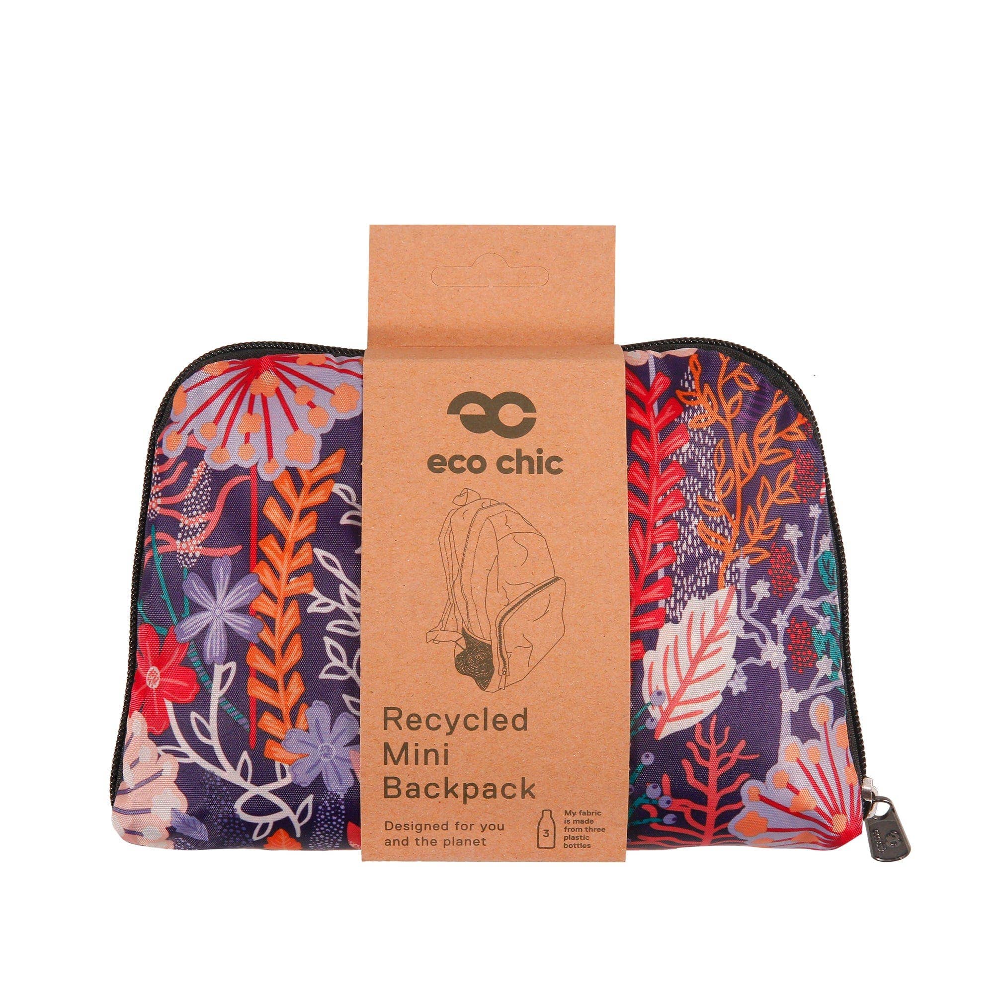 Purple Eco Chic Lightweight Foldable Mini Backpack Lush Floral for wholesale on Faire2