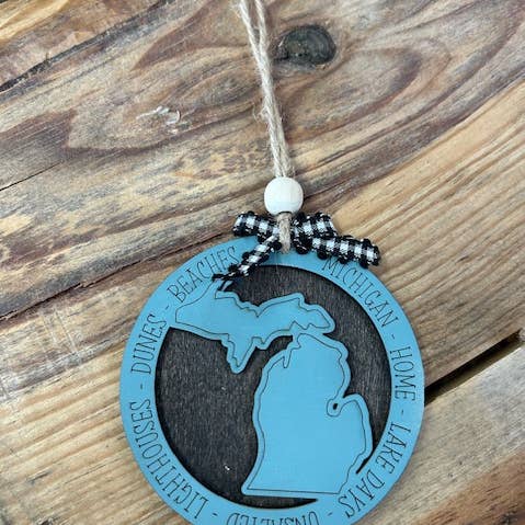 Michigan Places Round Ornament for wholesale by Adrift Collective Co.
