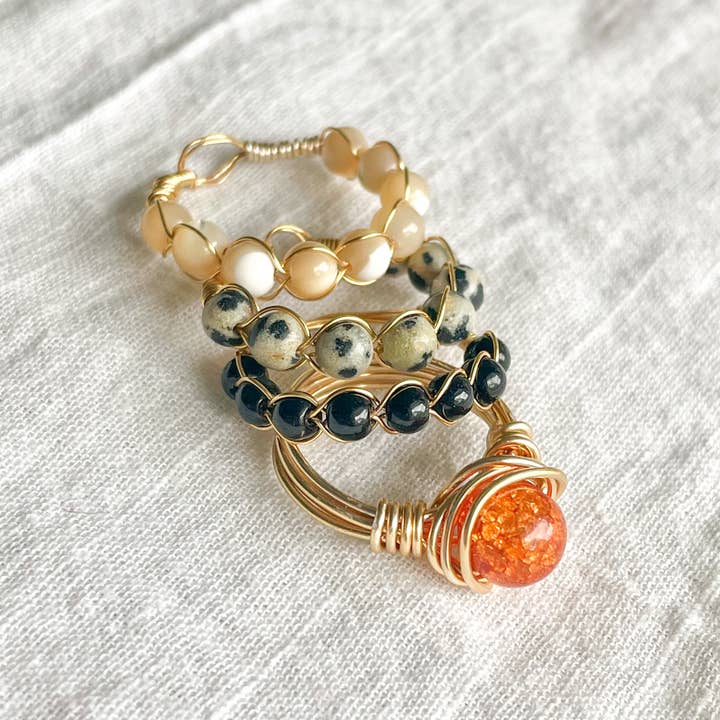WellthyMama.Co - Wholesale Band/Stacked Ring - Dalmatian Jasper Wire Wrap Ring4