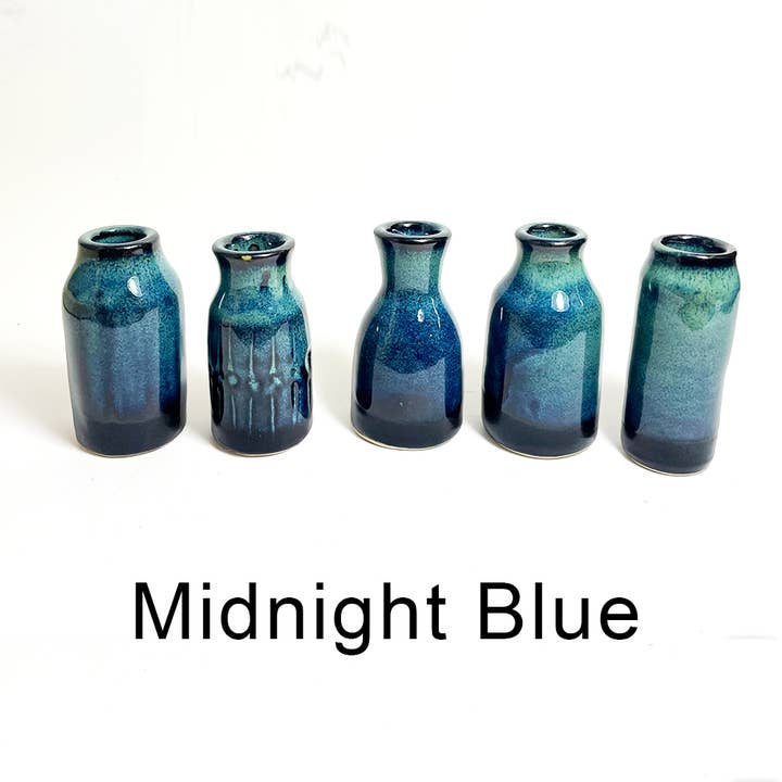Midnight Blue Ceramic Bud Vase Mini Bottles for Flowers 5/cs for wholesale by Cedarleaf Ceramics
