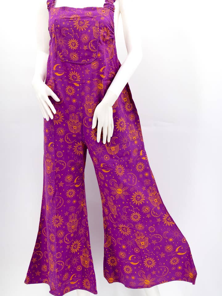 Himalaya Handmade - Wholesale Overalls - Women's - Cotton Hippie Handmade Celestial Print Wide Leg Bohemian Overalls2