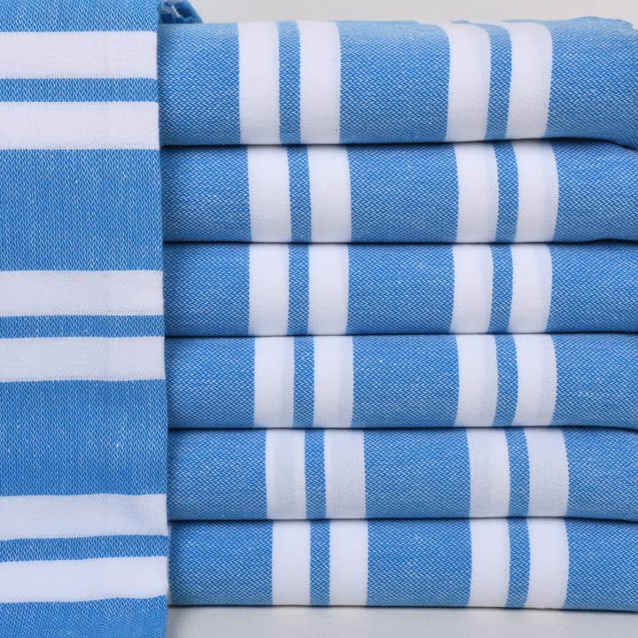 Beach Towels, Personalized Blue Striped Fouta Towel for wholesale by Organic Turkish Towels