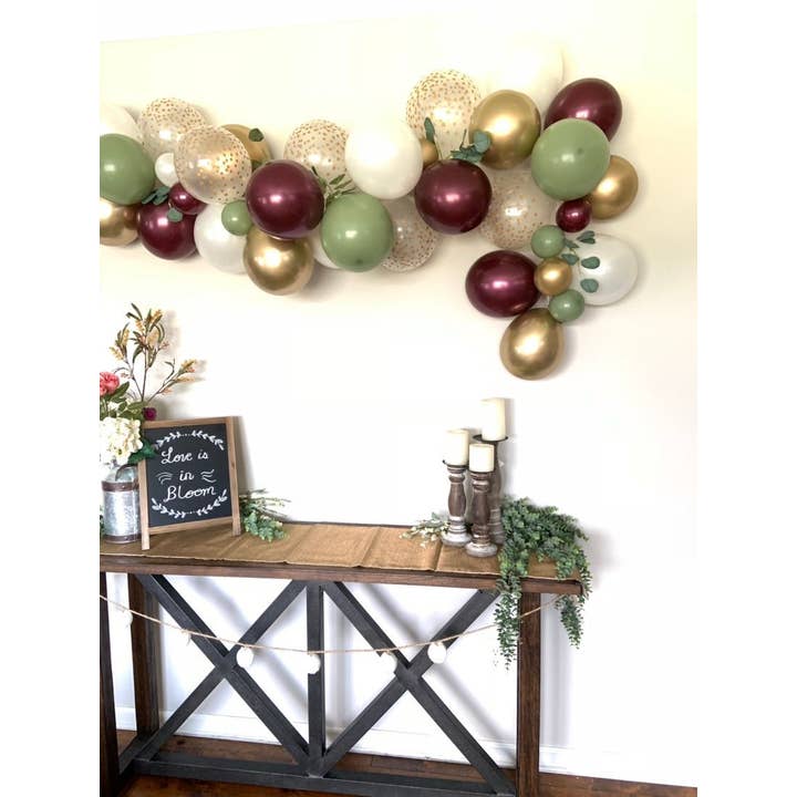 Hullaballoons - Vendita all'ingrosso Bandierine/Ghirlande - Ghirlanda di palloncini bordeaux ed eucalipto | Kit fai da te8