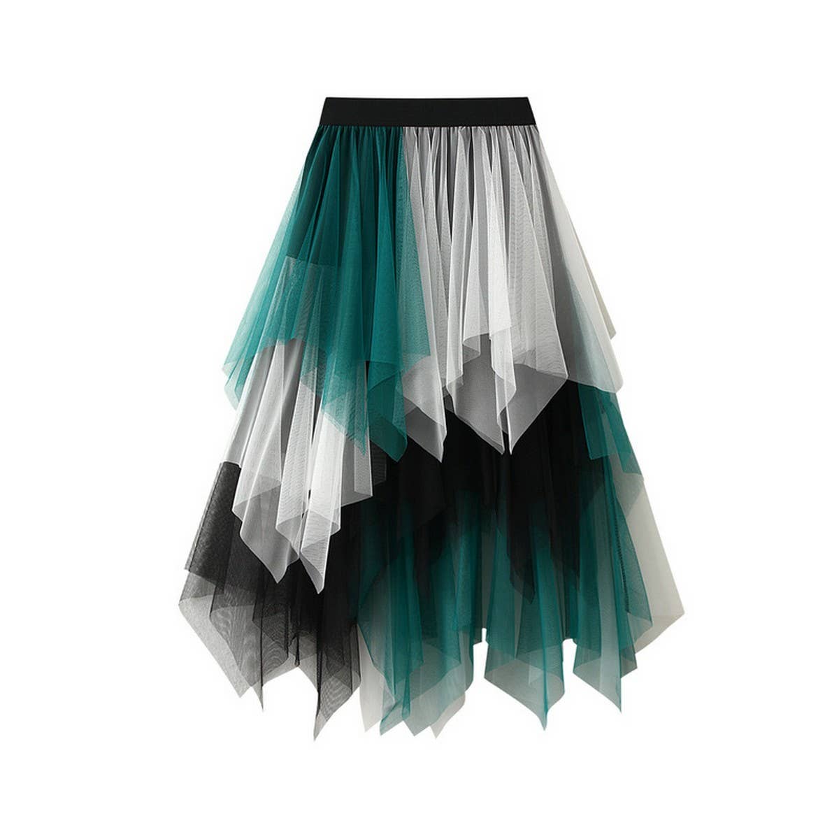 ACCITY - Wholesale Skirt - Women's - Colorblock Layered Tulle Irregular Midi Skirt_CWBMS03852