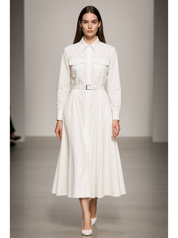 Off-White Grace Hemdkleid mit Gürtel für den Großhandel von Mulla