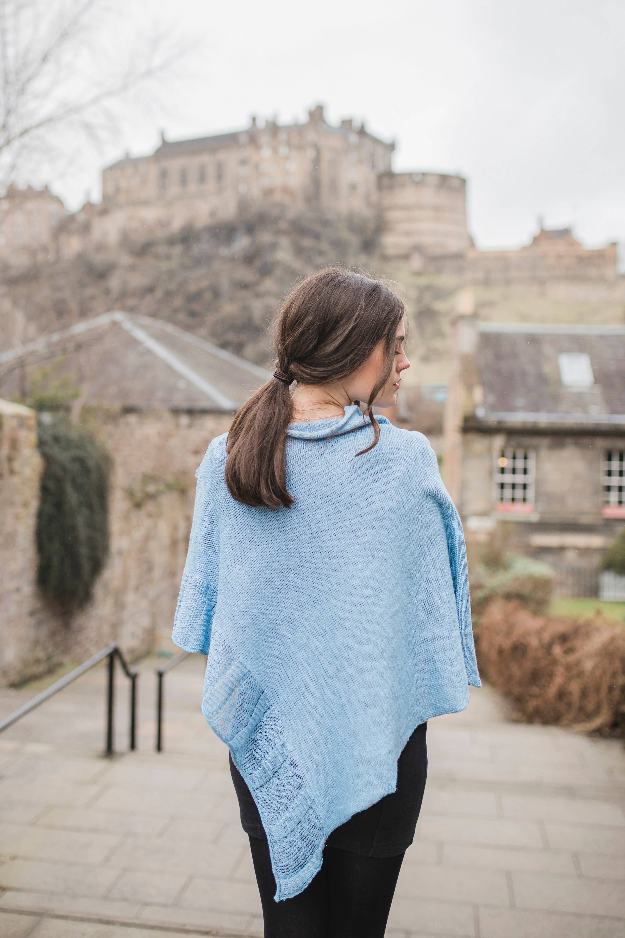 Knitted in Edinburgh – wholesale Poncho – Women's – Skerries Light Linen Cape1