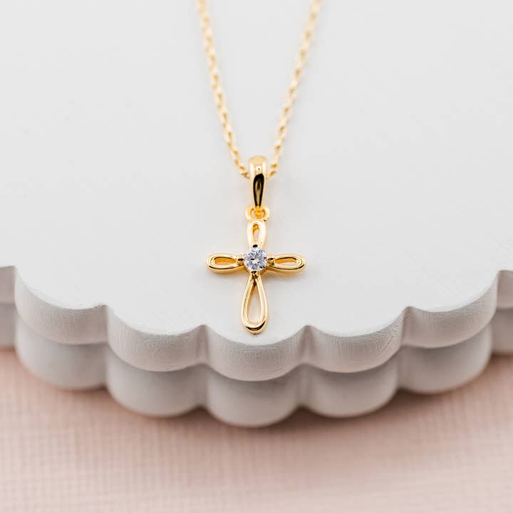 14K Gold-Plated Kids Cross Open Infinity Children's Necklace for wholesale by Cherished Moments