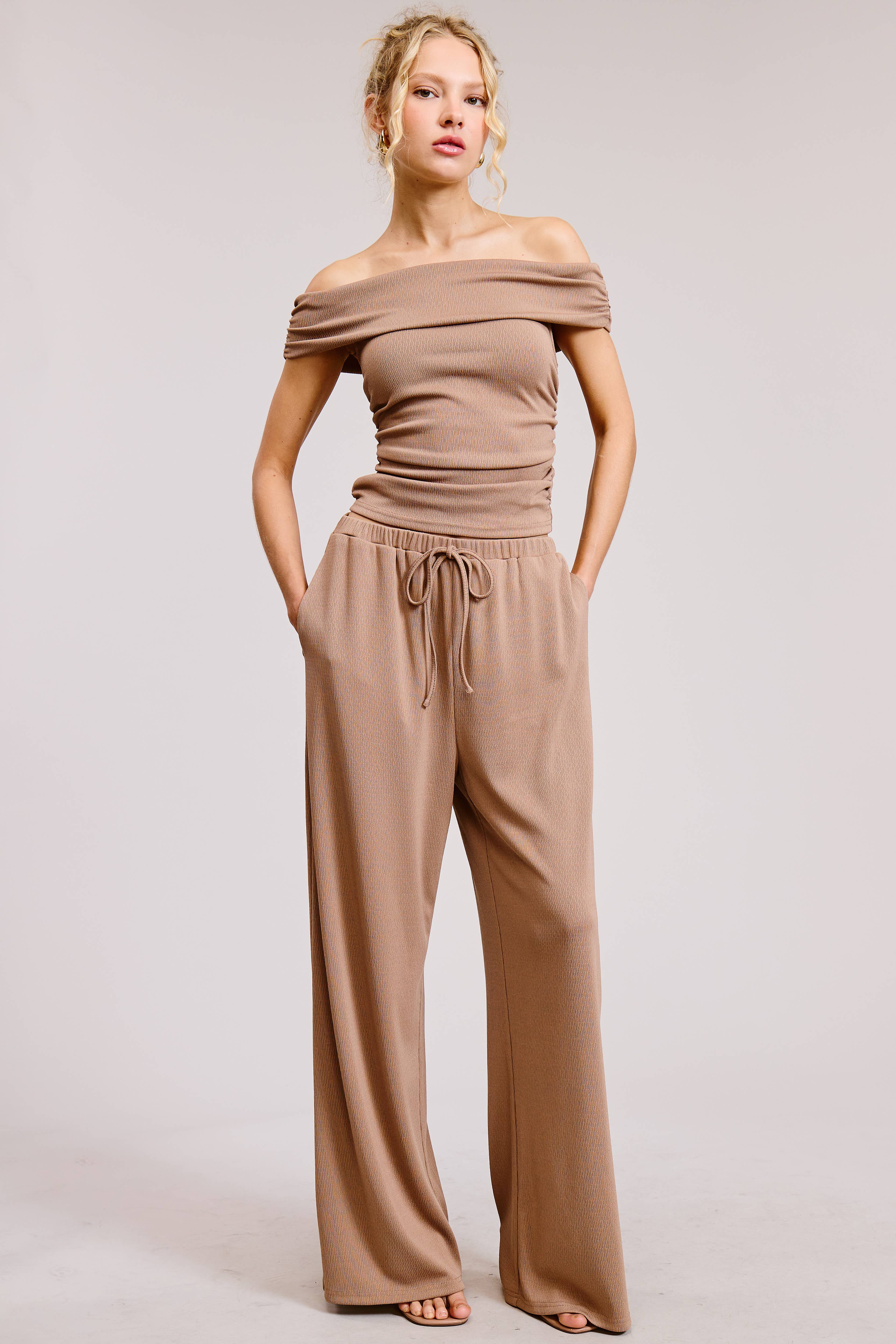 Mimosa - Wholesale Top & Pant Set (NOT Loungewear) - Women's - Off Shoulder Pants Set with Ruched Top11