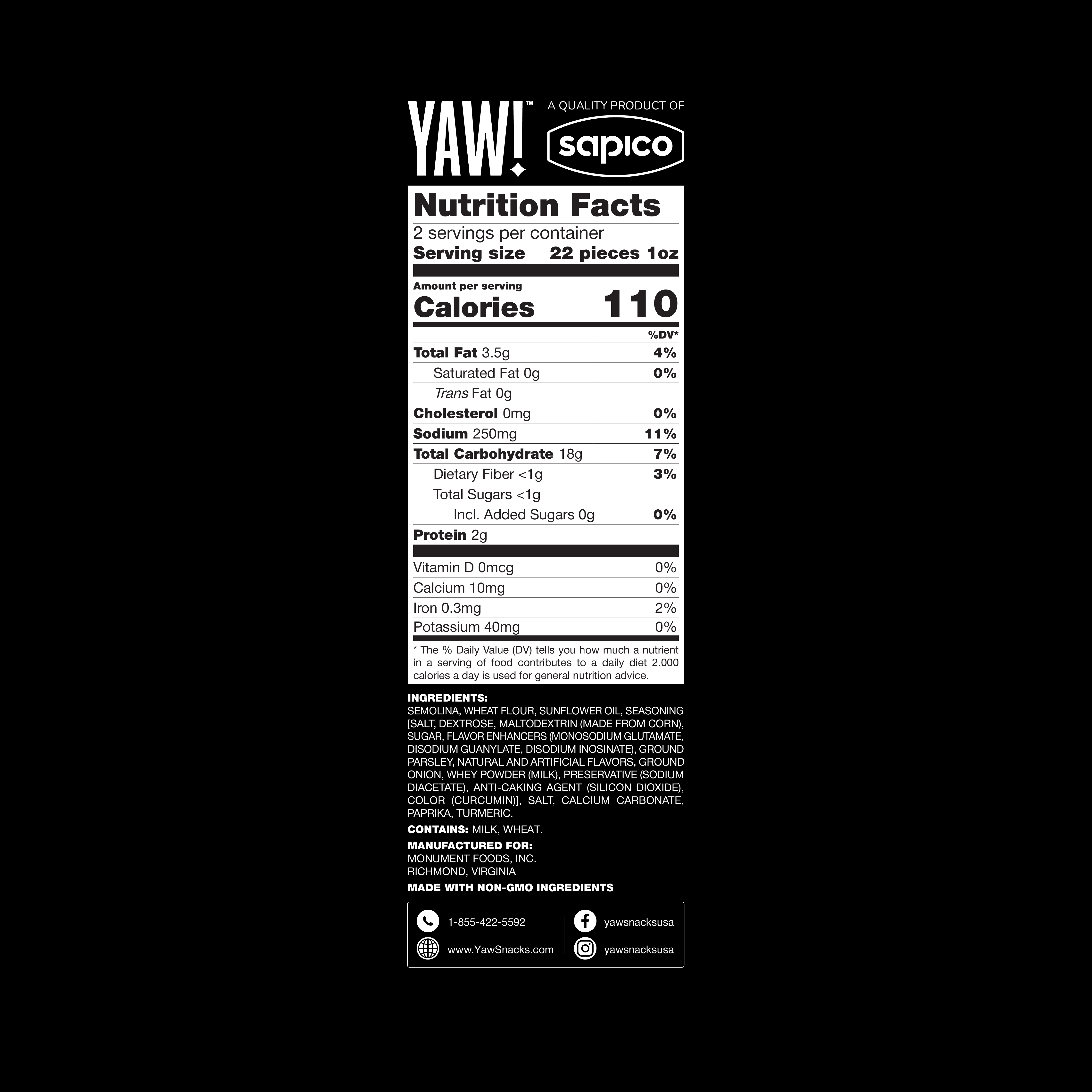 YAW snacks - Wholesale Puffed Snack - YAW! Sour Cream and Onion Flavored Baked Baguette Bites Snack 2oz3