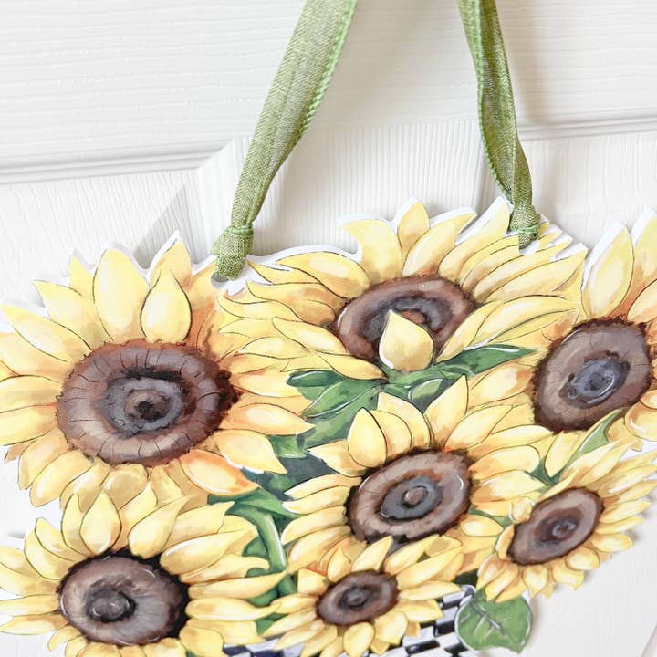 Home Malone - Wholesale Door Hanger - Sunflower Check Vase Door Hanger-Checkered Trend Floral2