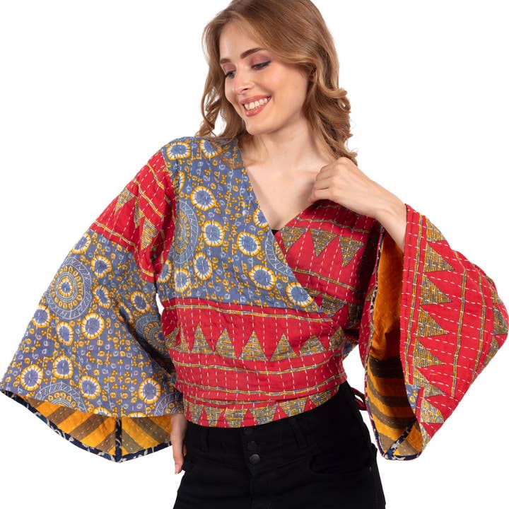 Sevya Handmade - Vendita all'ingrosso Camicetta - Donna - Top Farfalla Kantha Reversibile0