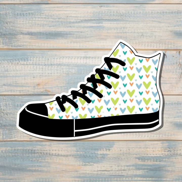 Blauw Groene Harten Hoge Sneakers Sticker | Sticker of Magneet voor wholesale door Handmade by Marlayna