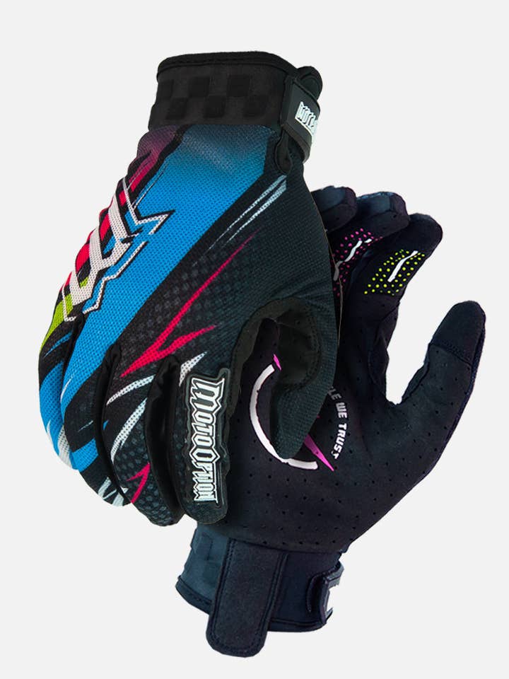 Elite E1 Neon Bolt Ridhandske - Blå och Svart för wholesale av MotoOption