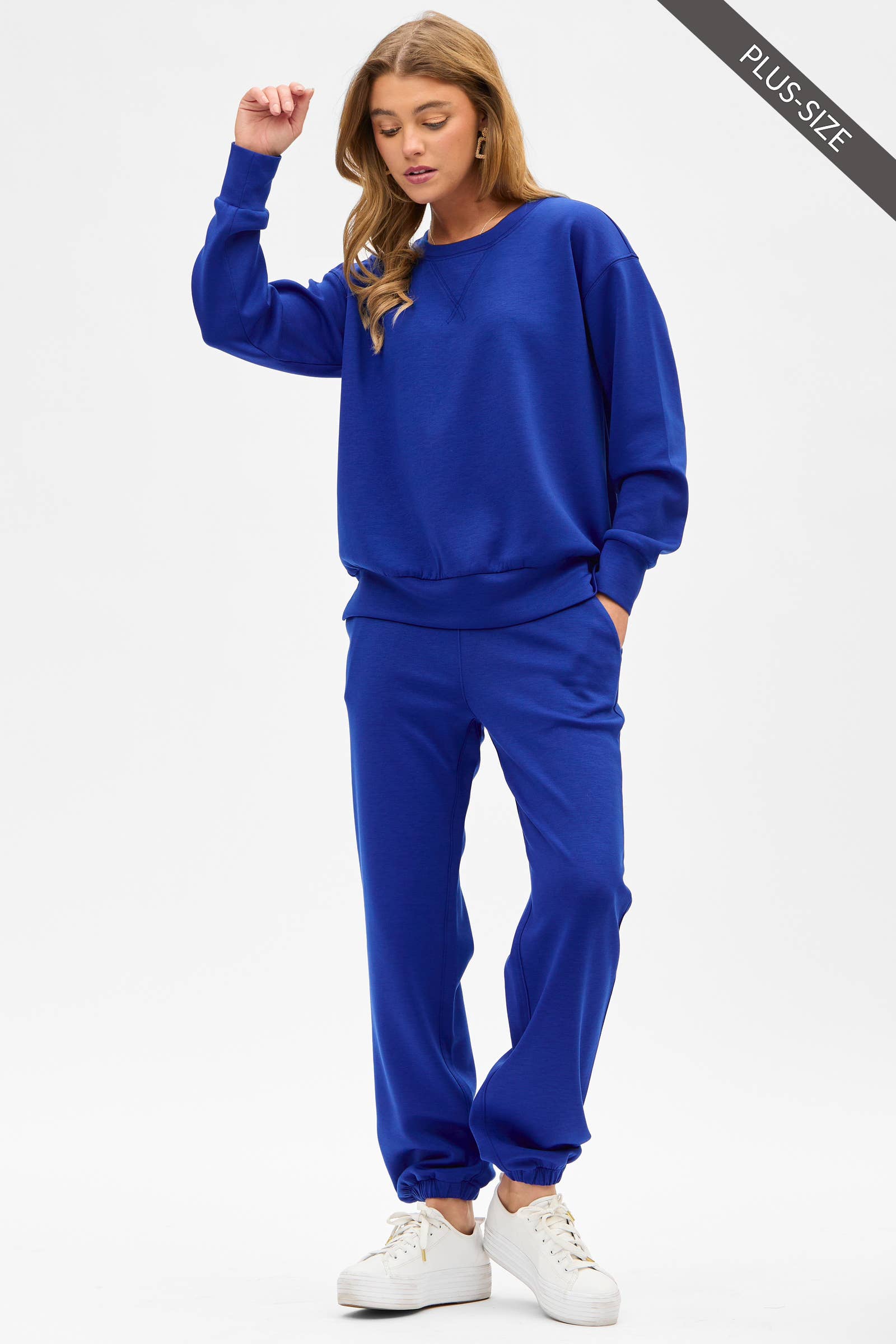 Dear Scarlett - Wholesale Lounge Set - Women's - PLUS SIZE Crew Neck Pullover + Jogger Set TRVSET-MALIBUP10