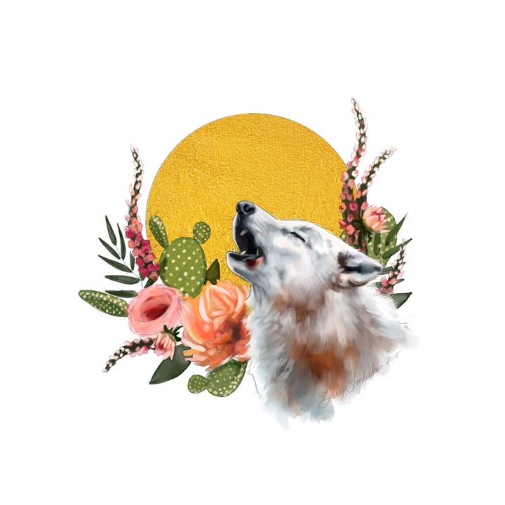 Lobo aullando | Imprimir para venta al por mayor de Whimsical Art by Darcy Goedecke