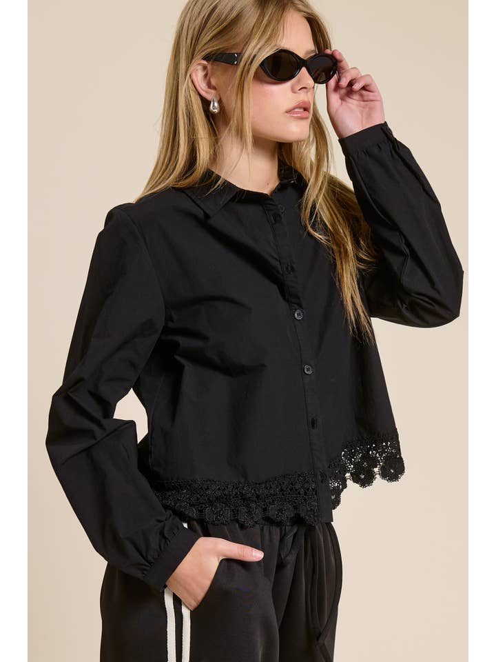 Mimosa - Wholesale Button Down Shirt - Women's - Embroidered Hem Button Down Blouse