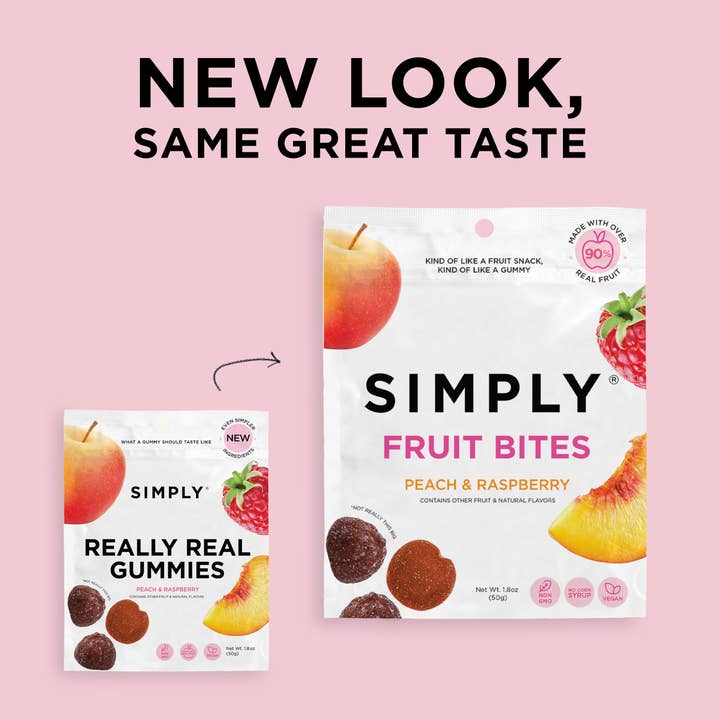 Simply Gum - Wholesale Fruit Snacks - Fruit Bites - Peach Raspberry (1.8 oz Bags)1