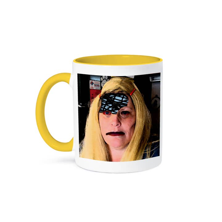 3dRose - Wholesale Coffee Mug - 3dRose, A Blonde Halloween Wig on a Woman With Part of Her Skull Cut Out and Electrical Post Inside, Mug