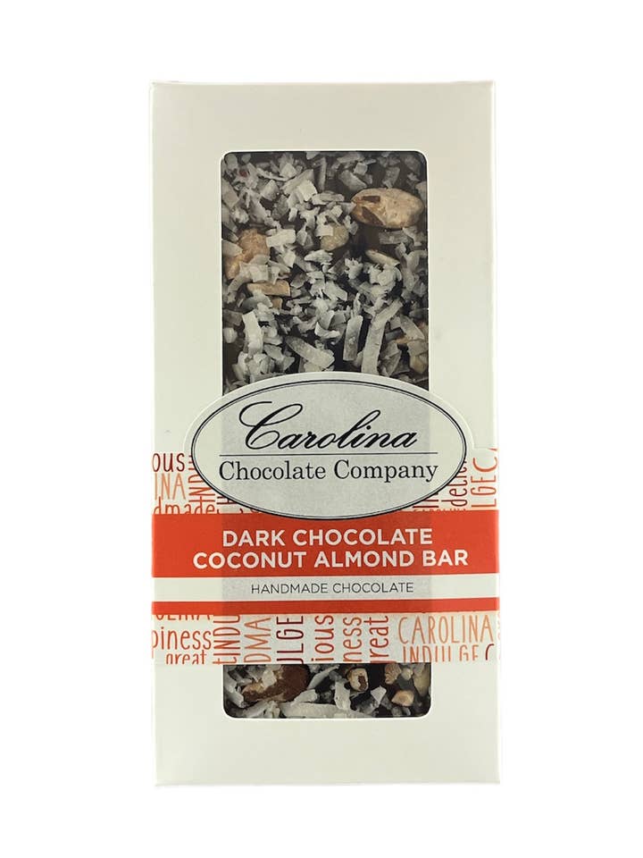 Dark Chocolate Coconut Almond for wholesale by Carolina Chocolate Company