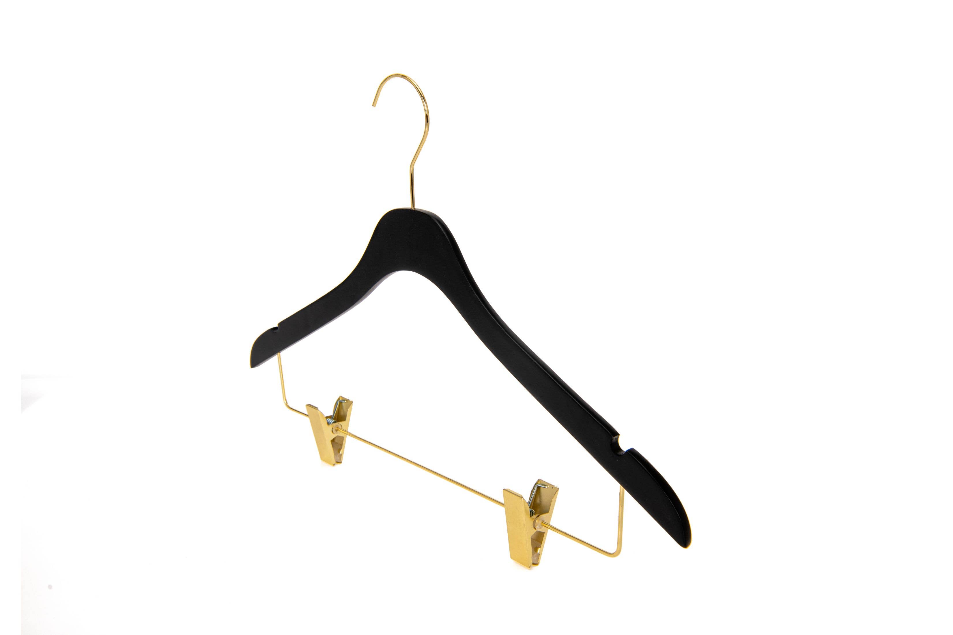 Quality Hangers – Cabides por atacado – WS73 Cabides Ultra Finos para Saias e Calças com Clipes Preto/dourado - 5 Unidades16