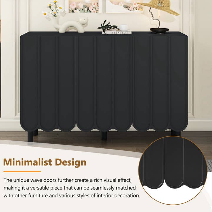 39F Inc. - Wholesale Cabinet - Minimalist Shoe Cabinet/Sideboard (Black/White, Wave Doors)5