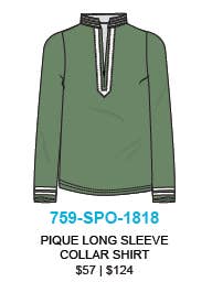 Olijfgroene Piqué L/S Top met Kraag (759-SPO-1818) voor wholesale door Cabana Life